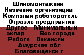 Шиномонтажник › Название организации ­ Компания-работодатель › Отрасль предприятия ­ Другое › Минимальный оклад ­ 1 - Все города Работа » Вакансии   . Амурская обл.,Благовещенск г.